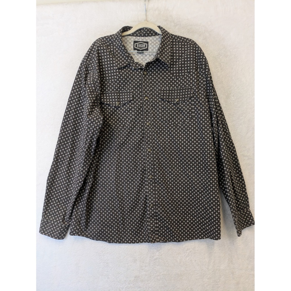 Gibson Button Down Shirt Men's XL Black Geometric Floral Western‎ Snap Pocket